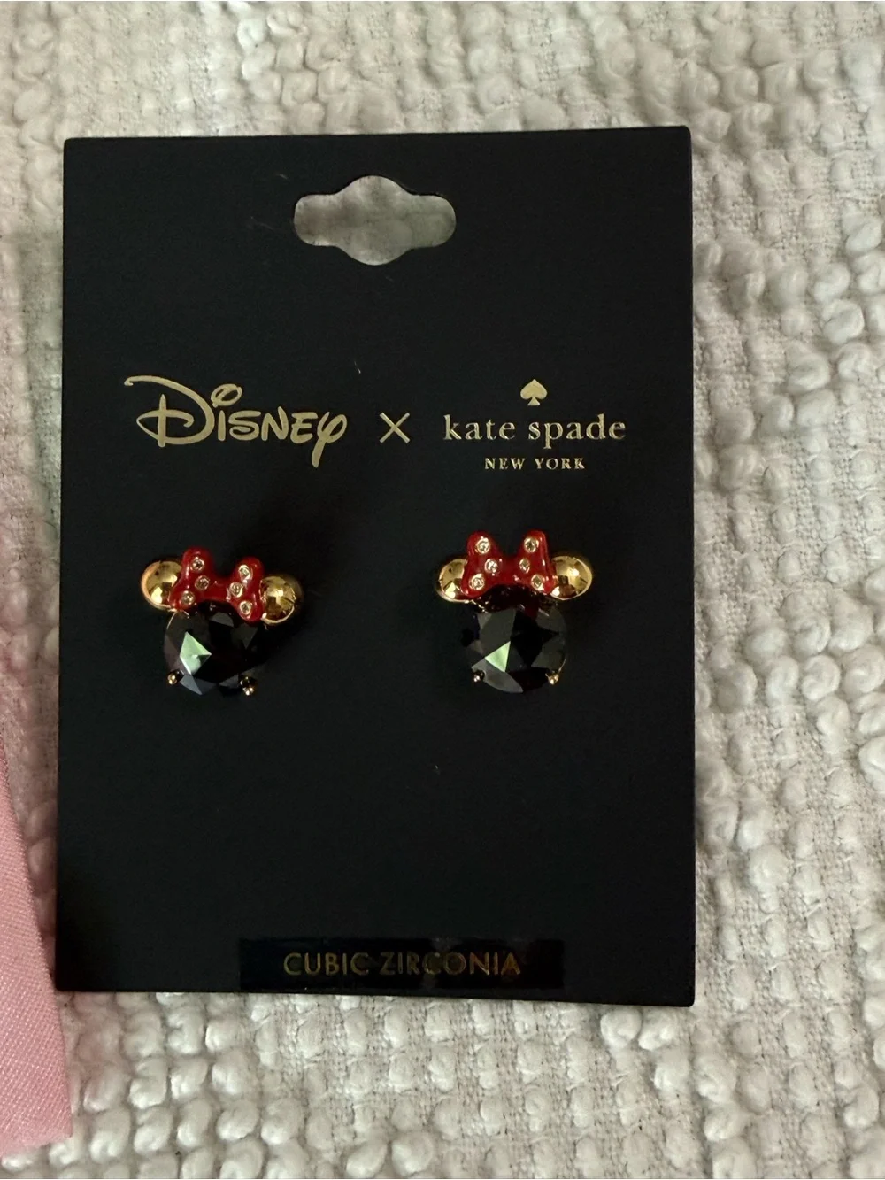 Disney x Kate Spade Minnie Mouse Stud Earrings Black Cubic Zirconia Red Bow